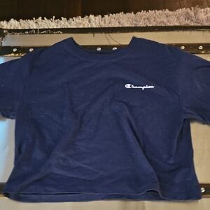 Womans Cropped Small Champion Dark Blue Short Sleeve Tee